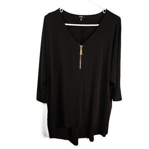 Premise Studio Womens Black Tunic 2X 1/4 Zipper Gold 3/4 Sleeves Shirt Top Silky